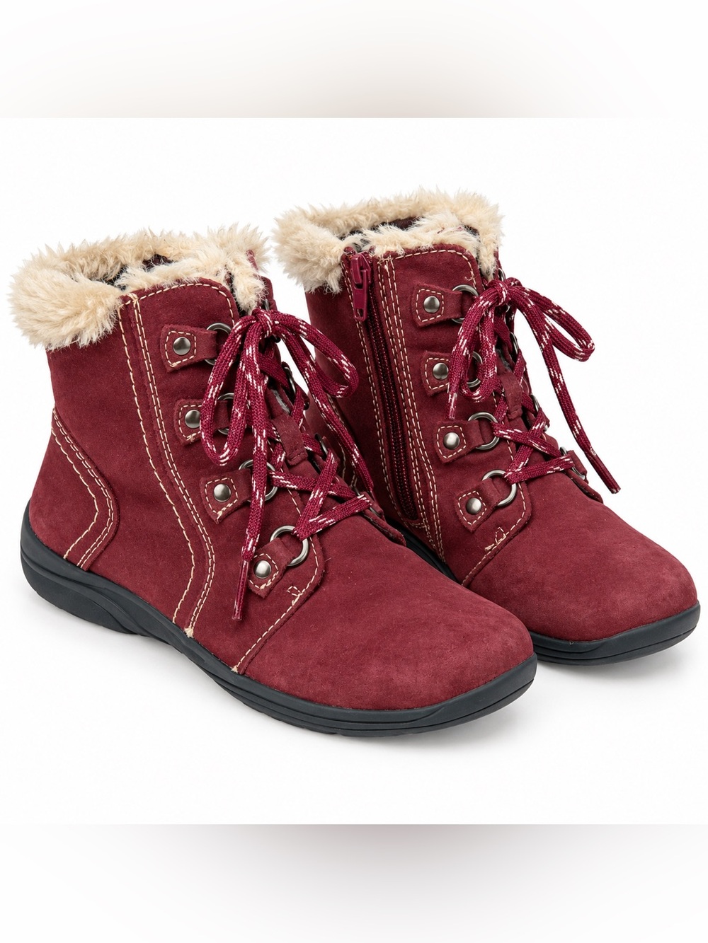 Earth Origins Crowley Burgundy Suede Faux Fur Ankle Boots Size 9W